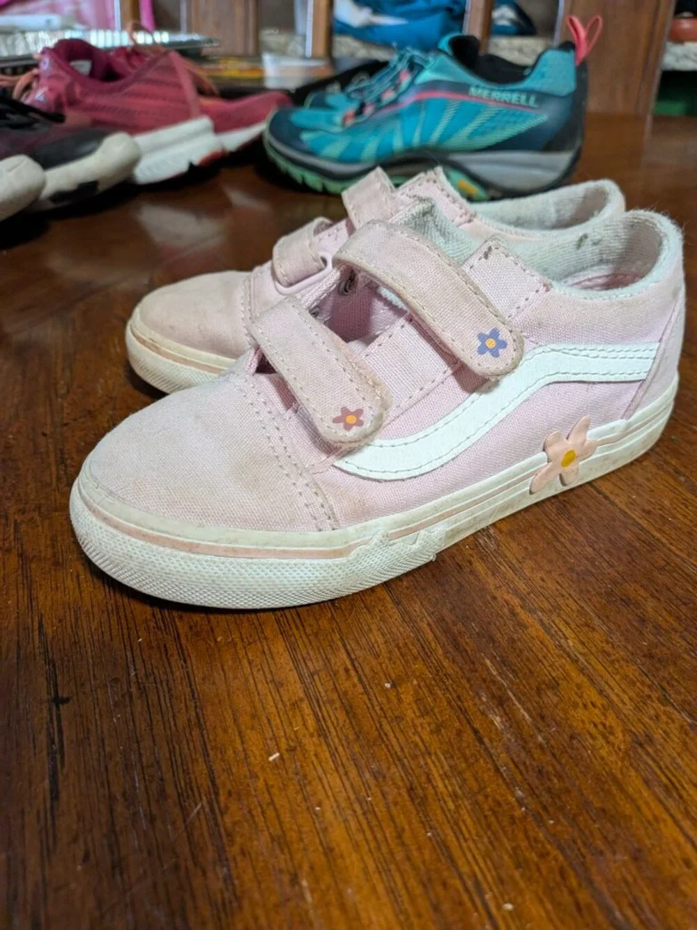 Vans Toddler Girls Old Skool Pink Floral Velcro Sneakers Size 10 Skate Shoes
